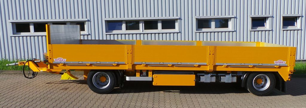 DINKEL-Zweiachs-Drehschemel-Anhänger in Spezialausführung für den Container- und Baumaschinentransport, Typ DAP 18000 